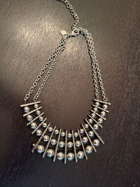 Chico's Silver-Tone Layered Spike & Ball Statement Necklace